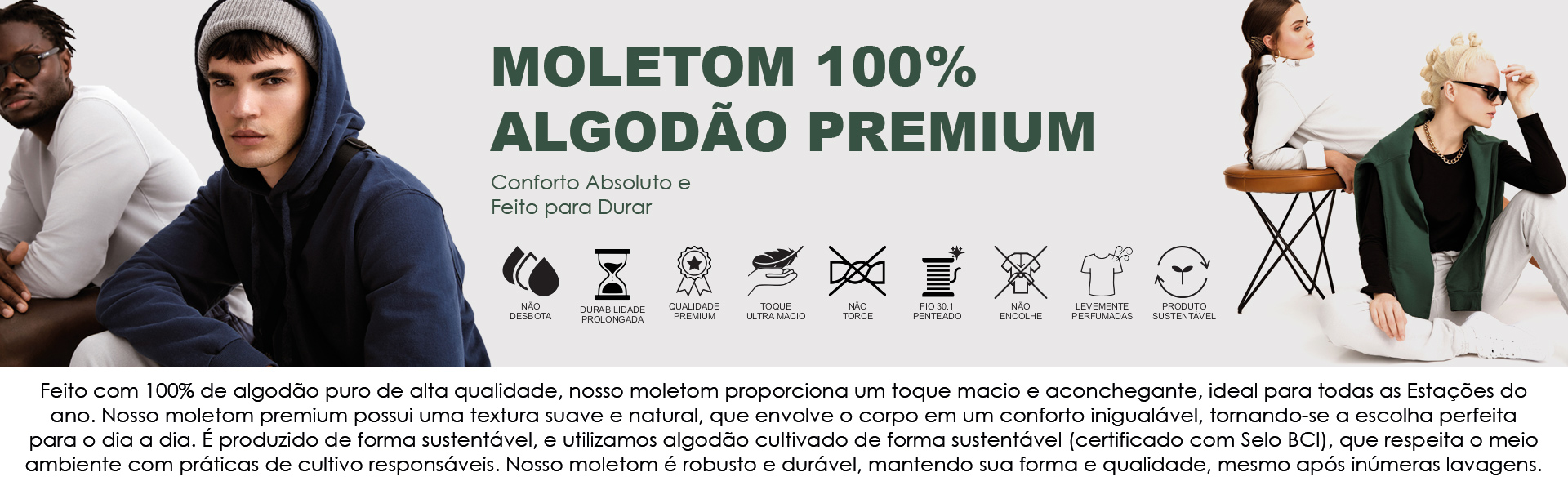 Envolva-se em conforto e estilo com nossa Malha de Moletom 100% Algodão Premium e Sustentável. Só no Atacado Peças Lisas e Básicas da IZ Têxtil.