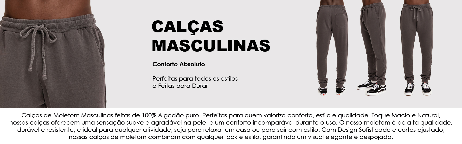 IZ Têxtil Atacado Peças Lisas: Calças de Moletom Masculinas Premium 100% Algodão – Conforto natural para o seu estilo de vida!