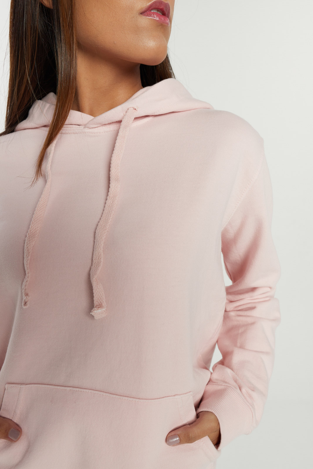 blush pink zip up moletom com capuz