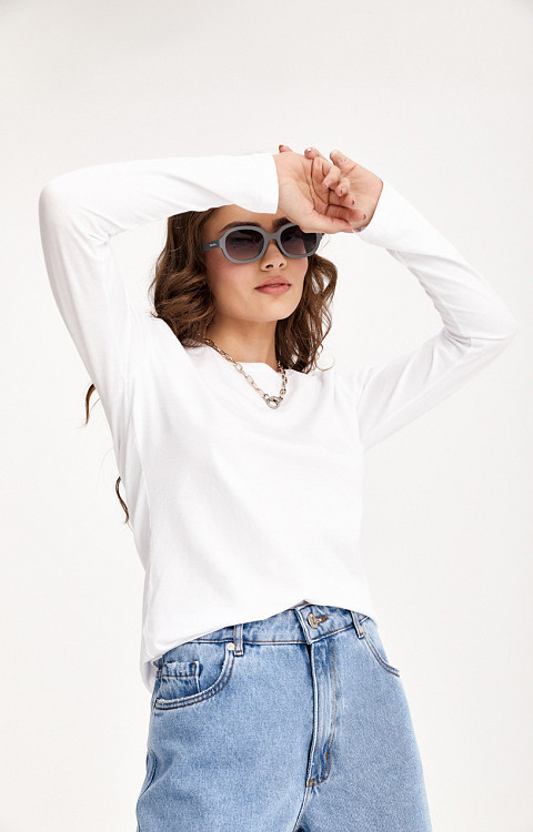 CAMISETA LISA DE ALGODÃO SUSTENTÁVEL MANGA LONGA FEMININA PREMIUM