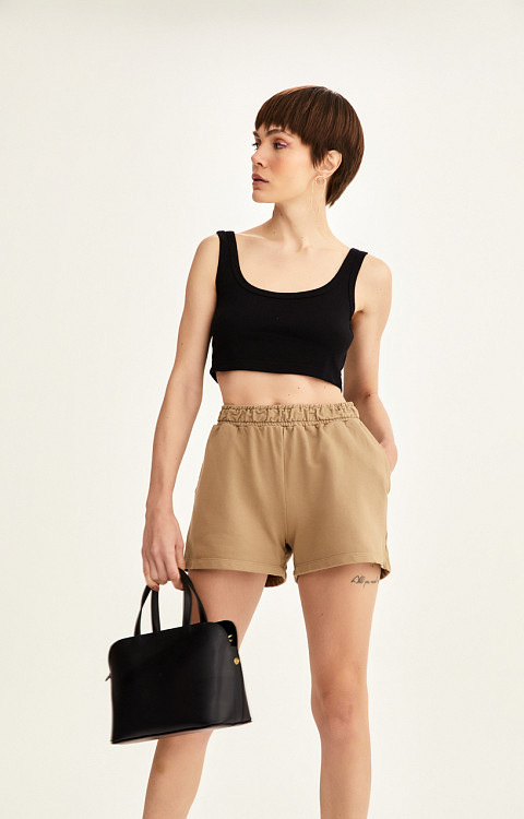 CROPPED REGATA DE RIBANA LISO DE ALGODÃO SUSTENTÁVEL PREMIUM FEMININO