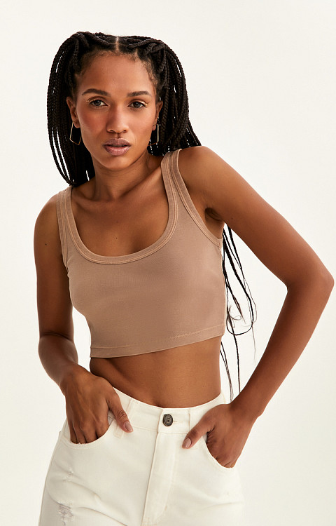 CROPPED REGATA DE RIBANA ESTONADO LISO PREMIUM FEMININO