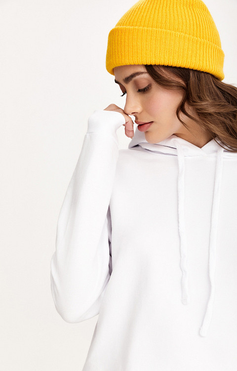 CASACO DE MOLETOM LISO DE ALGODÃO SUSTENTÁVEL COM CAPUZ FEMININO PREMIUM